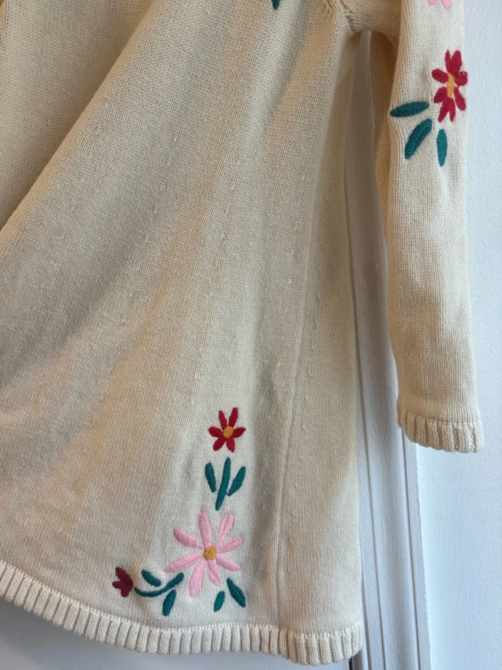 Hanna Anderson Storyteller Merino Wool Blend Sweater Dress Floral Cream Size 5